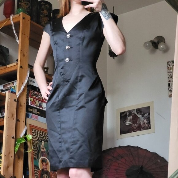 Vintage Climax by Karen Okada black dress back bow sheer embellished back - 3/4 - Picture 2 of 10